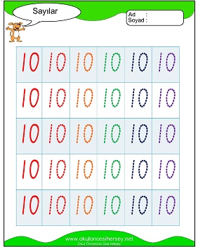 okul öncesi 1 sayısı çizgi çalışması